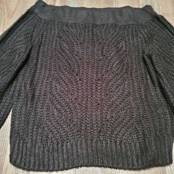 Noisy May Knit Crochet Black Sweater Size Medium Off Shoulders Boho - Picture 3 of 8